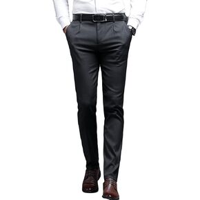 Men's Stylish Slim Fit Pant Classic Straight Leg Casual Suit Pant Lightweight Business Wrinkle Resistant Trouser