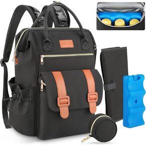 PIIOSER Diaper Bag Backpack with Ice Pack, Large Capacity & Waterproof Convertible Diaper Bag Tote for Moms Dads, Insulated Baby Tote Bag with Changing Pad, Stroller Straps & Pacifier Case, Cream