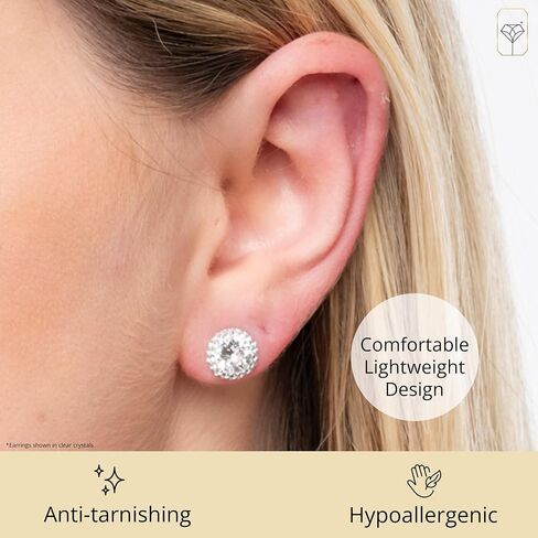 Amazon Collection Sterling Silver Crystal Halo Clear Stud Earrings in Saudi Arabia