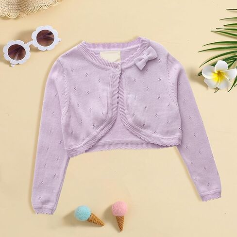 Toddler Baby Girls Long Sleeve Bolero Cardigan Knitted Shru𝐠 Button Closure Lace Cropped Sweaters Tops Outwear in Saudi Arabia