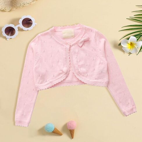 Toddler Baby Girls Long Sleeve Bolero Cardigan Knitted Shru𝐠 Button Closure Lace Cropped Sweaters Tops Outwear in Saudi Arabia