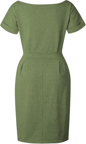 Women's Summer Striped Short Sleeve T Shirt Dress Casual Tie Waist with Pockets Travel Dress in Saudi Arabia