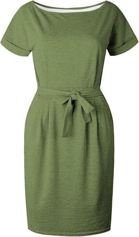 Women's Summer Striped Short Sleeve T Shirt Dress Casual Tie Waist with Pockets Travel Dress in Saudi Arabia
