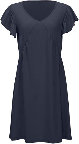 Summer Women's Casual Beach Dress Loose Fit Deep V Neck Mini Dress with Ruffled Sleeves T Shirt Casual Dresses in Saudi Arabia