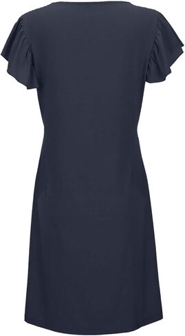Summer Women's Casual Beach Dress Loose Fit Deep V Neck Mini Dress with Ruffled Sleeves T Shirt Casual Dresses in Saudi Arabia