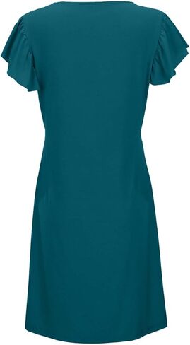 Summer Women's Casual Beach Dress Loose Fit Deep V Neck Mini Dress with Ruffled Sleeves T Shirt Casual Dresses in Saudi Arabia