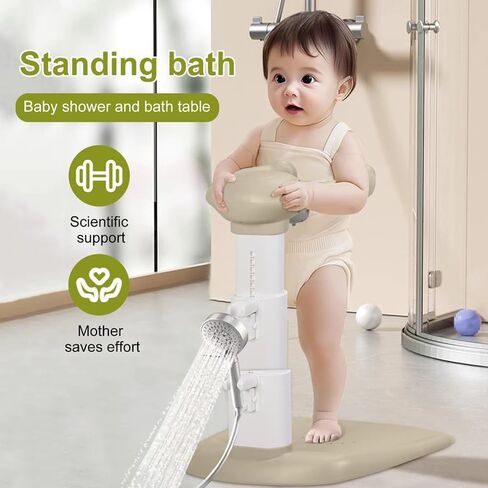 Baby Bath with Shower Stand with Armrest, Foldable Design Adjustable Height Baby Shower Standing Support Baby Shower Rack with Shower Head Holder for Infants 6-36 Months Pink in Saudi Arabia