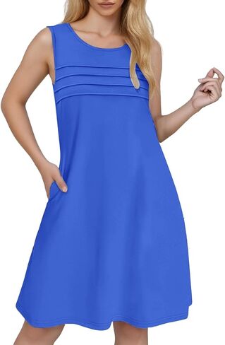 Womens Pleated Front Tank Dresses Fashion Casual Sleeveless Pockets Dress Top Selling Summer Dresses in Saudi Arabia