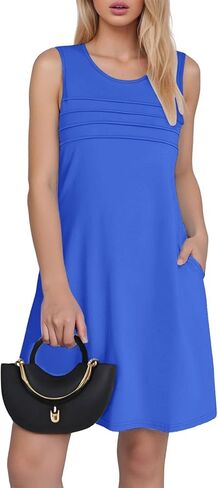 Womens Pleated Front Tank Dresses Fashion Casual Sleeveless Pockets Dress Top Selling Summer Dresses in Saudi Arabia