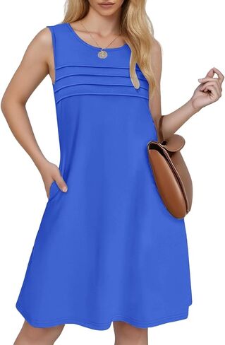 Womens Pleated Front Tank Dresses Fashion Casual Sleeveless Pockets Dress Top Selling Summer Dresses in Saudi Arabia
