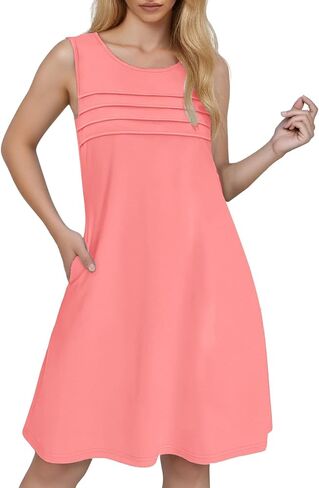 Womens Pleated Front Tank Dresses Fashion Casual Sleeveless Pockets Dress Top Selling Summer Dresses in Saudi Arabia