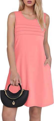 Womens Pleated Front Tank Dresses Fashion Casual Sleeveless Pockets Dress Top Selling Summer Dresses in Saudi Arabia