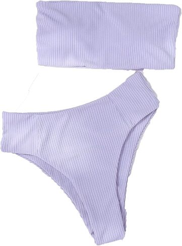 JEsilunmaMY Strapless Bikini Sets for Women Solid Color High Waist Bandeau Swimsuits 2 Piece Wrap Ribbed Bathing Suit in Saudi Arabia