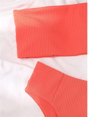 JEsilunmaMY Strapless Bikini Sets for Women Solid Color High Waist Bandeau Swimsuits 2 Piece Wrap Ribbed Bathing Suit in Saudi Arabia