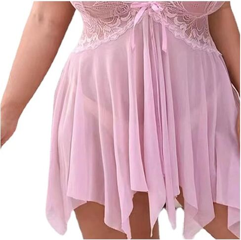 Sexy Lingerie Women Lace Babydolls Chemise Set Sheer Floral Lace Split Hem Nightgown Mesh Panties Babydoll in Kuwait