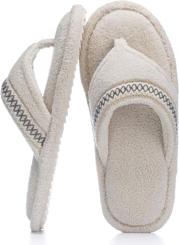 Flip Flops House Slippers for Women Indoor House Shoes with Soft Terry Cloth Ladies Thong Slippers with Non-Slip Sole and Memory Foam in Kuwait
