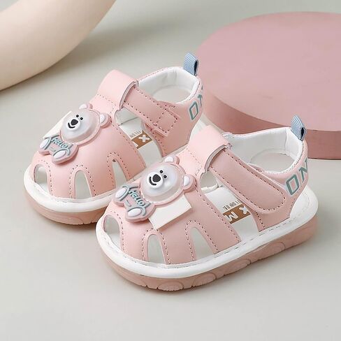 Baby Boy Girl Squeaky Sandals Summer Light Up Cute Bear Sandal Closed-Toe Non Slip Soft Sole Shoes Toddler First Walker Shoes in Saudi Arabia