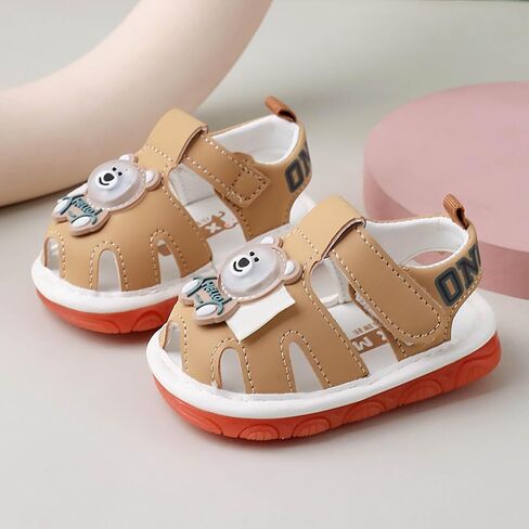 Baby Boy Girl Squeaky Sandals Summer Light Up Cute Bear Sandal Closed-Toe Non Slip Soft Sole Shoes Toddler First Walker Shoes in Saudi Arabia