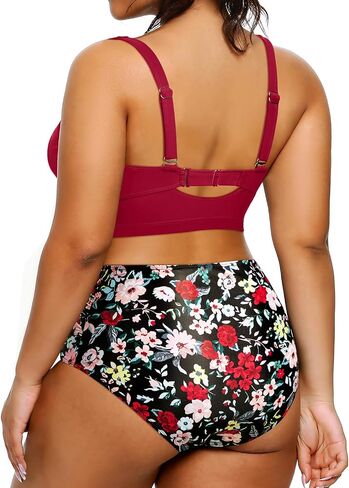 Tempt Me Women Two Piece Plus Size High Waisted Bikini Set Tummy Control Swimsuit Ruched Bathing Suits Black 16 Plus in Saudi Arabia