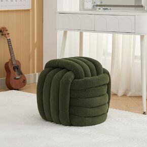 060-Chenille Fabric Modern Knot Design Ottoman Makeup Stool Footstool, Comfortable and Stylish Seat for Living Room, Bedroom,Beige