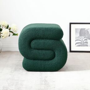 Modern Teddy Fabric Ottoman,Upholstered Footstoo, Comfortable Teddy Fabric Vanity Stool,S-Shape Small Makeup Stool, Under Desk Ottoman for Living Room, Bedroom, Entrance (White)