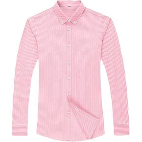 Maiyifu-GJ Men's Casual Striped Dress Shirt Turn-Down Collar Button Down Business Shirts Solid Slim Fit Long Sleeve Shirts