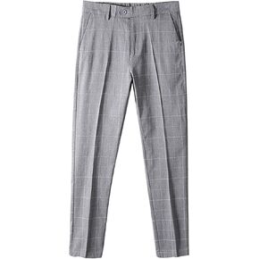 Men's Plaid Business Comfort Pant Casual Straight Fit Tapered Suit Pant Classic Lightweight Loose Fit Trousers