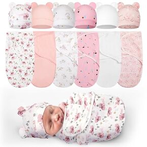 Ramede 6 Pack Preemie Swaddle بطانية مع قبعات نوم للطفل للطفلة بيرمي أوبور