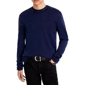 John Varvatos Star USA Men's Long Sleeve Crew Neck in Acid WASH, deep Blue, Small in Kuwait