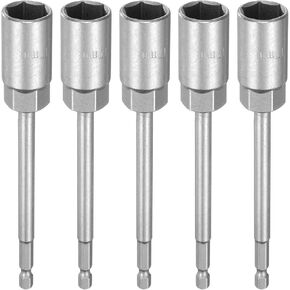HARFINGTON 5PCS NUT DRIVER DRIVER BET 8MM SCATINE METICAL SOCKET 1/4 "Hex Shank 6" (150mm) Extra Long Cof Point