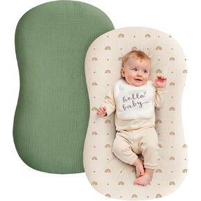 Muslin Baby Lounger Cover - 2 Pack Organic Cotton Baby Pillow Lounger Cover for Newborn - Soft and Breathable Infant Pillow Lounger Cover - Covers Only