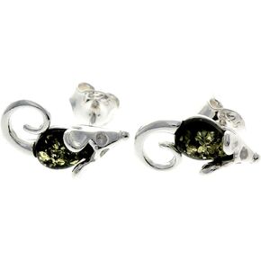 مجوهرات SilverAmber - عنبر البلطيق الطبيعي الأصلي وأقراط من الفضة الإسترليني عيار 925 على شكل فأر صغير GL188 in Kuwait