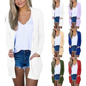 Summer Women's Long Sleeve Open Front Cardigan Casual Loose Lightweight Tops with Pockets
