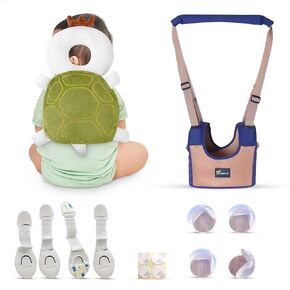 Baby Head Protector Backpack, Comfortable & Safe, Baby Walking Harness, 4 Cabinet Locks & 4 Baby Proof Corners & Edges, Cute Pink Butterfly.