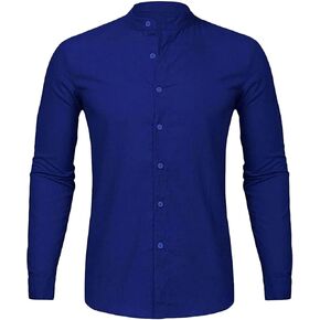 Men Linen Button Up Dress Shirt Long Sleeve Casual Cotton Beach T Shirts Stand Collar Solid Color Summer Yoga Tops