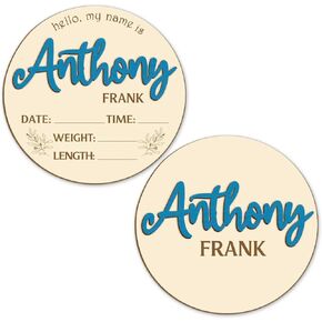 Double Sided - Personalized Wooden Custom Baby Name Announcement, Birth Announcement and Footprint Sign for Hospital, Baby Room Decor, Nursery Sign, Welcome Sign (Printed in USA - Ships Next Day)
