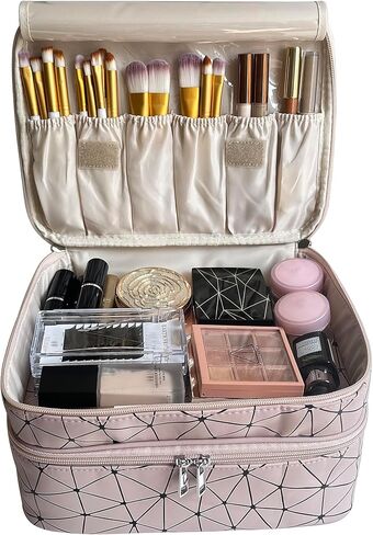 MKPCW makeup bag Double-layer cosmetic bag with brush bag and divider in Saudi Arabia