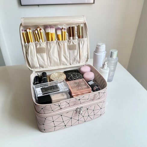 MKPCW makeup bag Double-layer cosmetic bag with brush bag and divider in Saudi Arabia