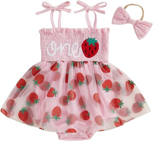 My First Birthday Baby Girl Outfit One Year Old Clothes Tulle Romper Dress Sleeveless Bodysuit Cake Smash Outfits in Kuwait