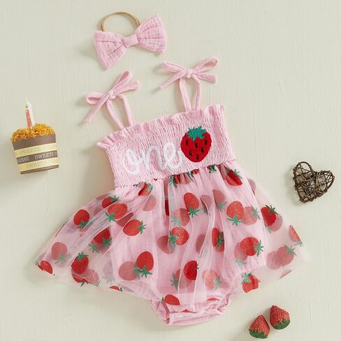 My First Birthday Baby Girl Outfit One Year Old Clothes Tulle Romper Dress Sleeveless Bodysuit Cake Smash Outfits in Kuwait