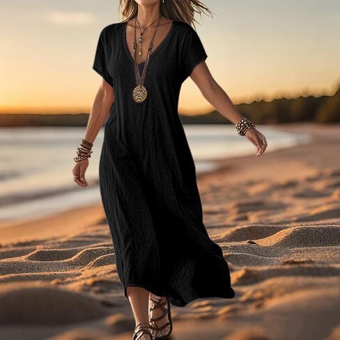 Frontaley و Linen v-neck Midi Dress Dress Dress Summer Dress Flowy Bohemian Style Frontaley Dresses Summer Summer in Saudi Arabia