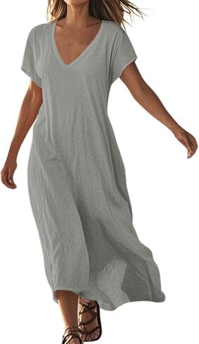 Frontaley و Linen v-neck Midi Dress Dress Dress Summer Dress Flowy Bohemian Style Frontaley Dresses Summer Summer in Saudi Arabia