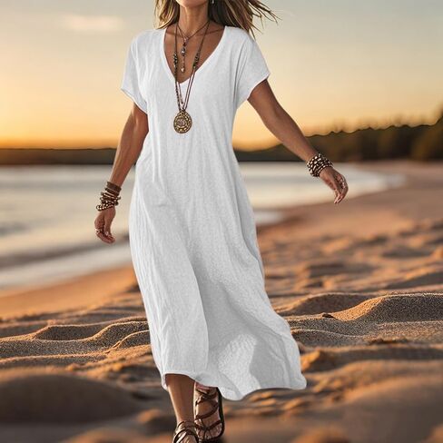 Frontaley و Linen v-neck Midi Dress Dress Dress Summer Dress Flowy Bohemian Style Frontaley Dresses Summer Summer in Saudi Arabia