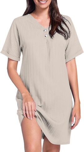 V Neck Solid Colour Pullover Comfortable Casual Button Down Dress Midi Dresses for Women Casual in Saudi Arabia