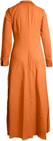 Button Down Shirt Dress Linen Solid Casual V-Neck Long Sleeve Maxi Dresses with Pockets Solid Midi Dress in Saudi Arabia