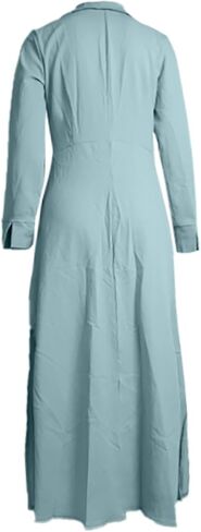 Button Down Shirt Dress Linen Solid Casual V-Neck Long Sleeve Maxi Dresses with Pockets Solid Midi Dress in Saudi Arabia
