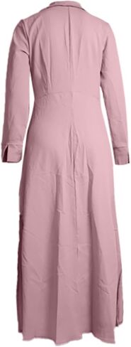 Button Down Shirt Dress Linen Solid Casual V-Neck Long Sleeve Maxi Dresses with Pockets Solid Midi Dress in Saudi Arabia