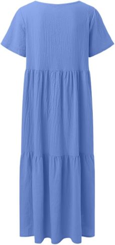 Women's Casual Solid Color V Neck Asymmetrical Maxi Dress with Flared Hem Dress Summer in Saudi Arabia