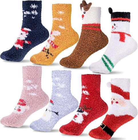 Duufin Christmas Socks Santa Elk Snowflake Christmas Fluffy Socks Warm Fuzzy Winter Socks for Women and Girls in Saudi Arabia