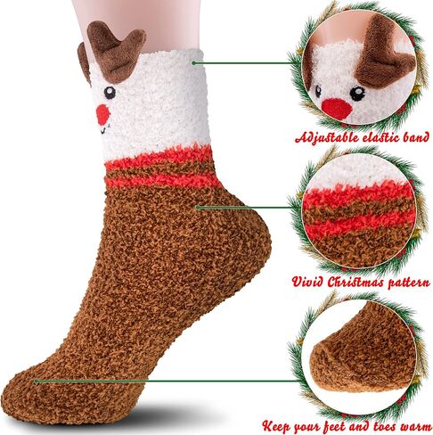 Duufin Christmas Socks Santa Elk Snowflake Christmas Fluffy Socks Warm Fuzzy Winter Socks for Women and Girls in Saudi Arabia